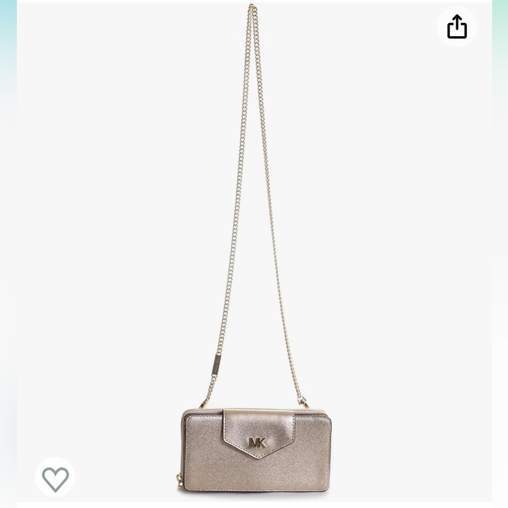 MICHAEL KORS Gold Leather Small Convertible Crossbody Phone Purse